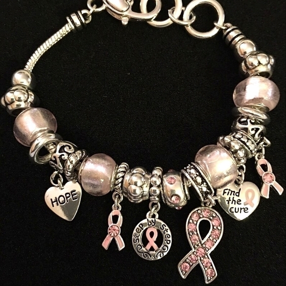 Pink Ribbon Angel Breast Cancer Awareness Charm Bracelet - Picture 1 of 11